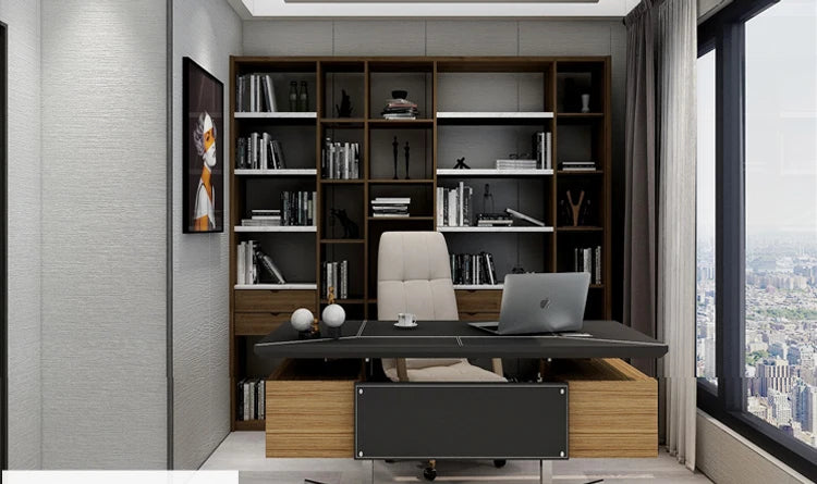Small personal Office Furniture Set Wood Office Executive Table Loft Ins Home Study Space Design Manager Custom Office Desk Sets
