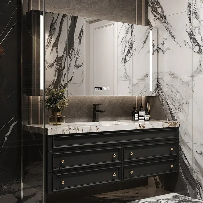 American Retro Oak Solid Wood Bathroom Cabinet Rock Ceramic Washbasin Luxury Bathroom Vanity Sink Cabinet Bathroom Furniture