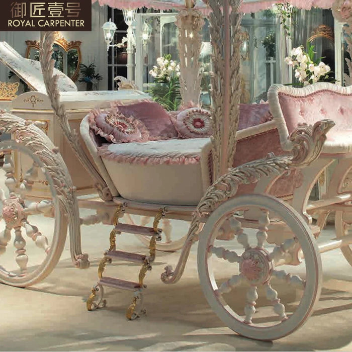European style solid wood princess bed pink children's bed carriage French cute girl bed customization