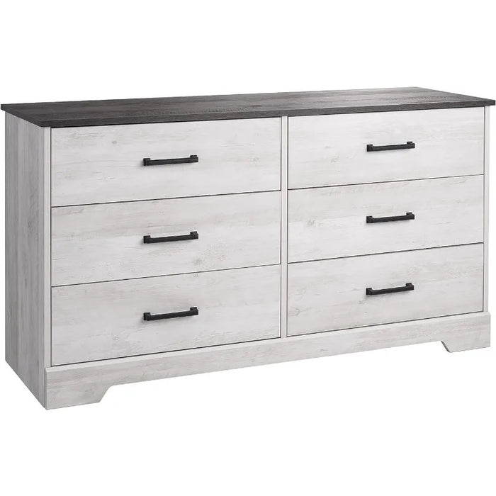 Rustic Ridge Farmhouse 6-Drawer Chest of Drawers for Bedroom, Wooden Bedroom Drawer Dresser with 6 Storage Drawers