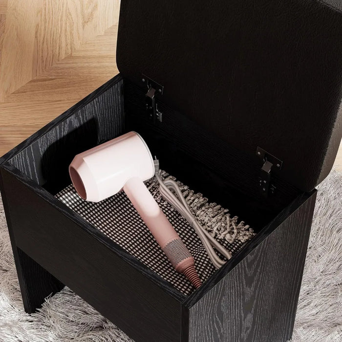 Makeup table with LED illuminated mirror and power socket,7-drawer makeup table with stool,bedroom use, black,dressing table set