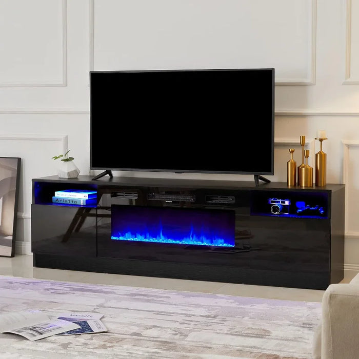 Amerlife Fireplace TV Stand with 36" Electric Fireplace, LED Light Entertainment Center, Modern Wood Texture,  Highlight Sto