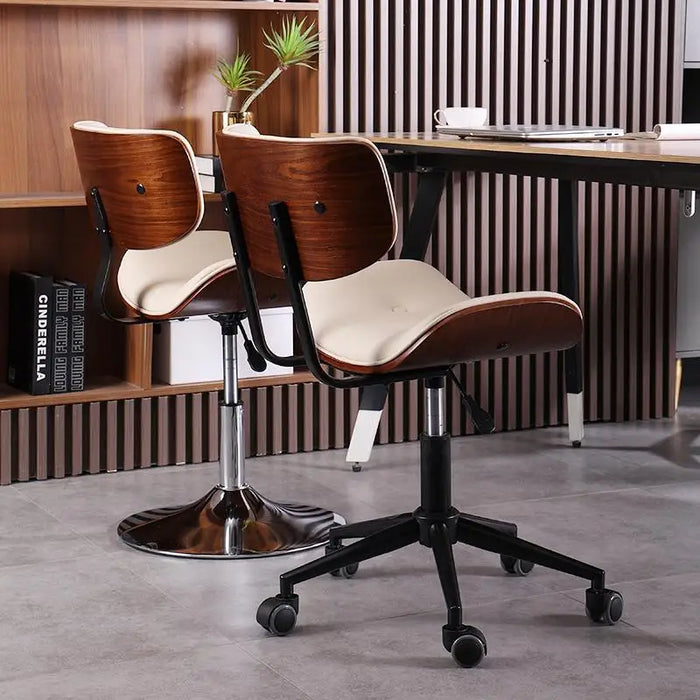 PU Leather Computer Chair Home Office Chair Lift Swivel Armless Study Comfortable Simple Backrest Seat Bedroom Dormitory Chair