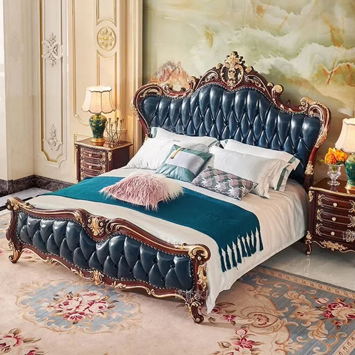 Bedroom Modern Aesthetic Bed Wood Nordic Twin King Size Bed Genuine Leather Luxury Letto Matrimonialev Home Furniture