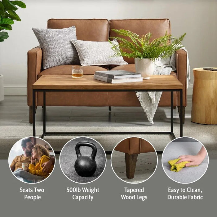 Jianna Faux Leather Loveseat, Saddle Brown living room furniture