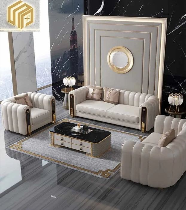 Light luxury leather sofa, modern, simple, high-end, stylish combination, small living room leather sofa