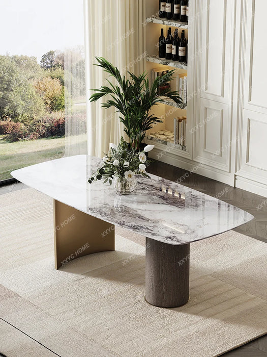 Light Luxury Natural Marble Rectangular Dining Table Home Dining Table