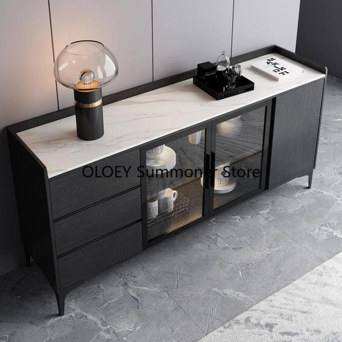Nordic Rock Board Sideboard Solid Wood Wine Cupboards Modern Minimalist Kitchen Furniture Living Room Marble Kitchen Furniture