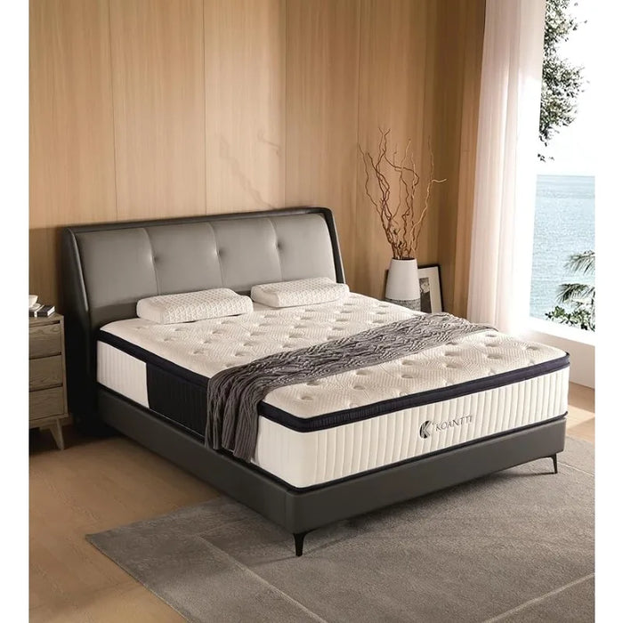 Queen Mattresses in a Box,Memory Foam Hybrid White & Black Mattress with Provide Support and Improve Sleep Mattresses,Pressure