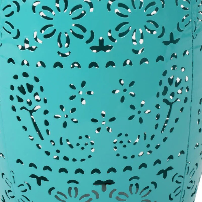 Belle Outdoor 12" Lace Cut Iron Side Table, Teal center table living room  side table  living room furniture