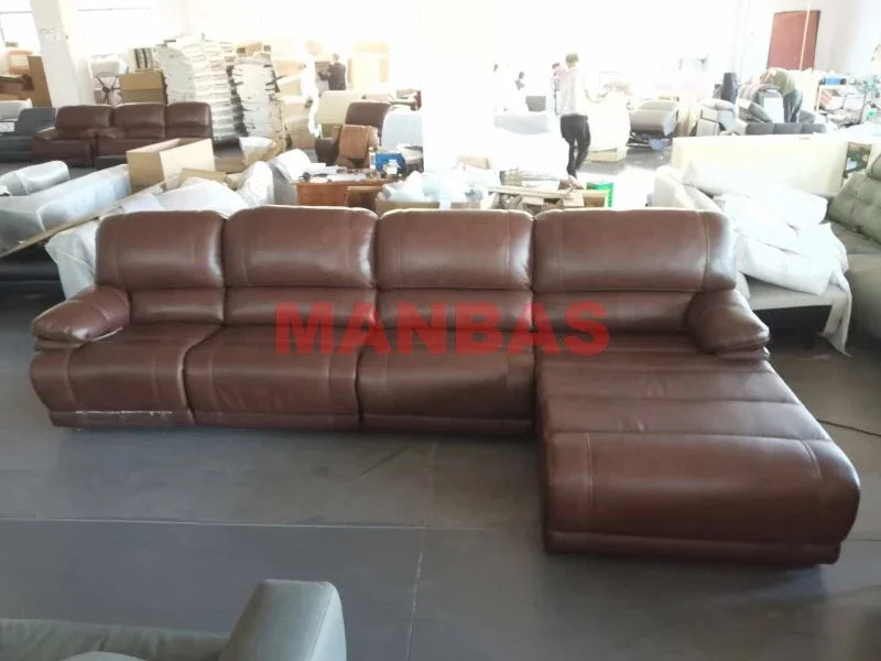 Italian Genuine Leather Electric Reclining Sofa Power Functional Sofa Cama U Shape Big Couch Theater Seats Convertible Salon