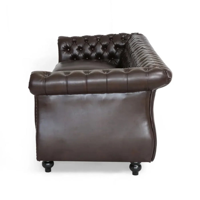 Living Room Faux Leather Sofa, Brown, 3 Seats Modern Couch Sofas