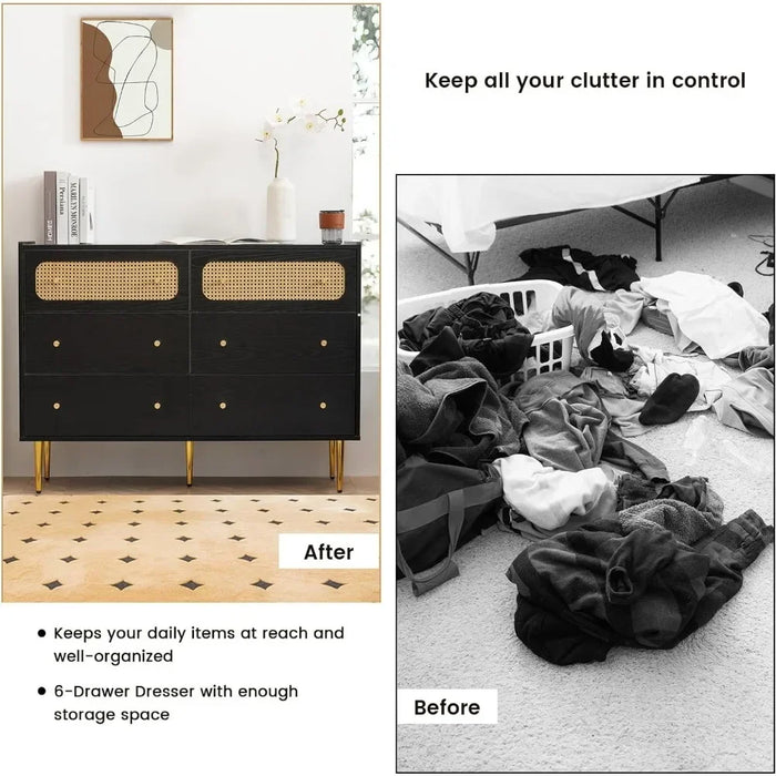 Wood Dresser TV Stand for Bedroom With 6 Drawers Dressing Table Hallway-Black Make Up Table Closet Toilet Furniture Makeup Desk