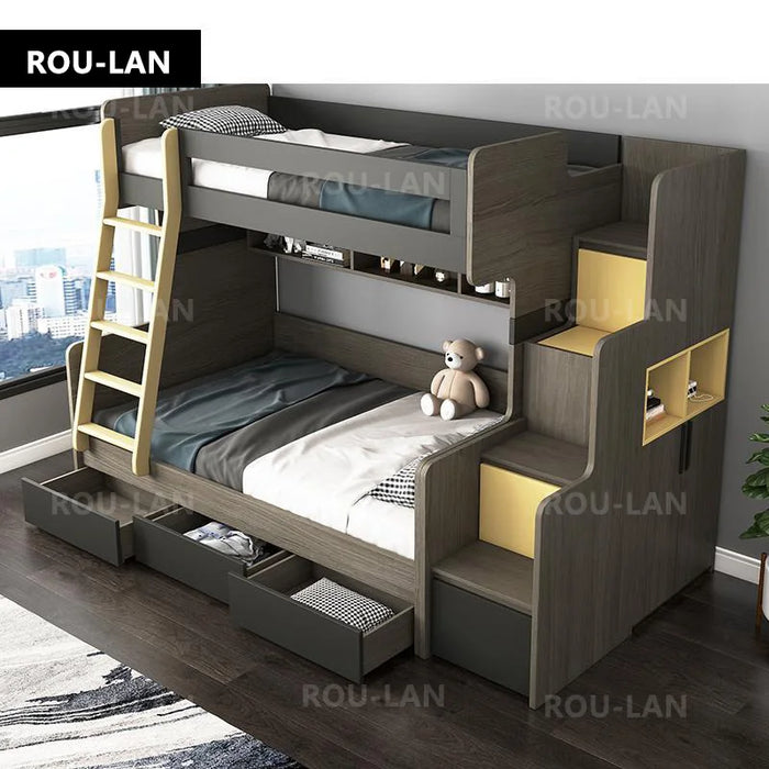 Modern Design Children Bunk Bed Solid Wood Bed High and Low Combination Bedroom Furniture ROU LAN