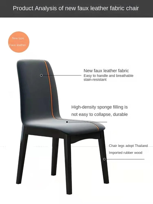 Modern Simple and Light Luxury Leather Backrest Dining Table and Chair Solid Wood Home Dining Chair Hotel Leisure Chair
