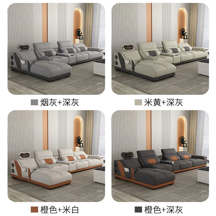 Massage technology cloth living room high-end villa solid wood multifunctional sofa combination