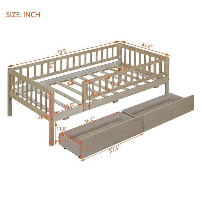 VSOGA Twin Sofa Bed Wooden Bed - With Two Drawers, Assembled Length 79.50cm Assembly Width 57.cm Assembly Height 28.30cm