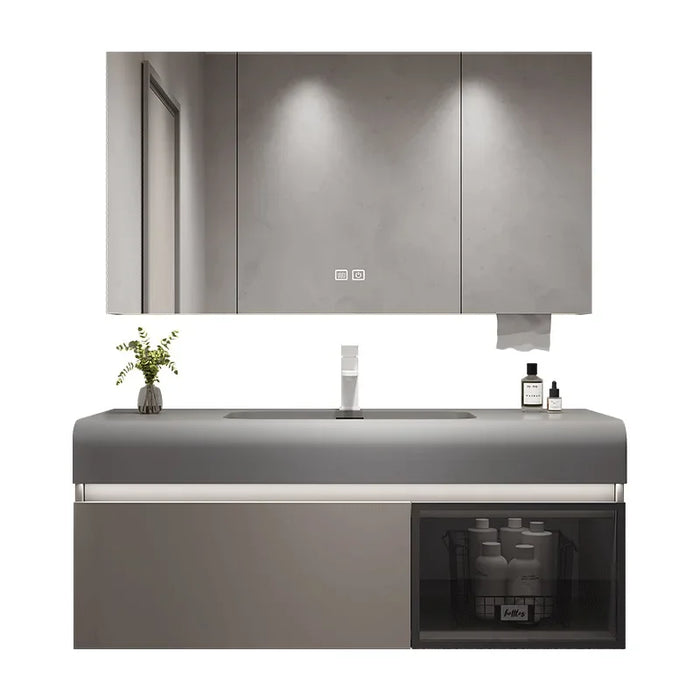 Bathroom Cabinet Slate Integrated Washbasin Vanity and Sink Combo Cabinet Undermount Chrome Faucet Drain with Mirror Cabinet Set
