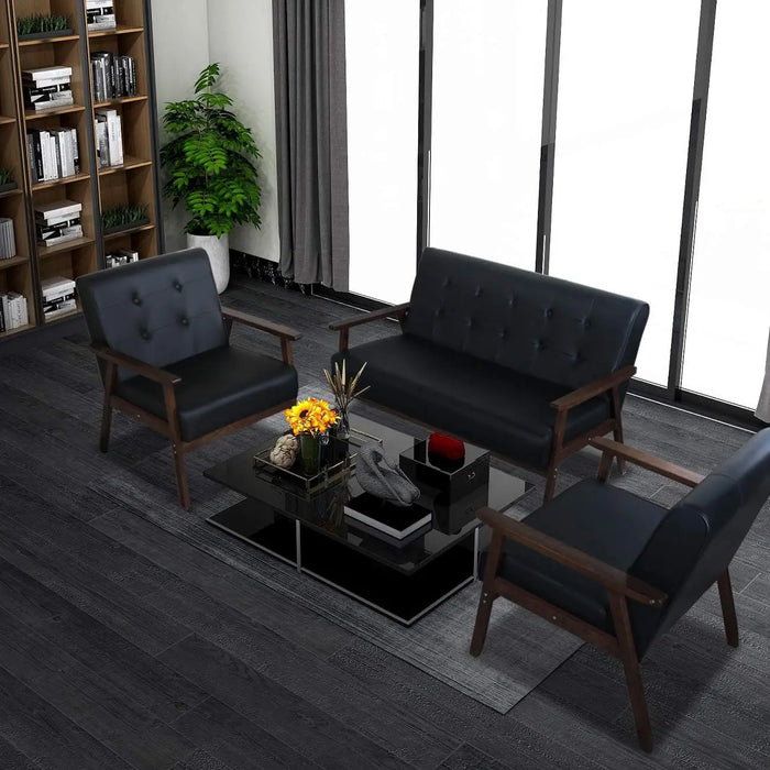 JIASTING Mid Century 1 Loveseat Sofa and 2 Accent Chairs Set Modern Wood Arm Couch and Chair Living Room Furniture