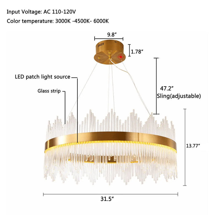 Modern 31.5" Crystal Chandelier Dimmable Ceiling Light Gold Pendant Lamp Fixture