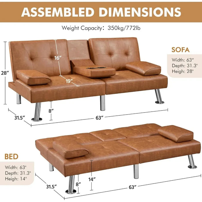 Faux Leather Home Recliner Reversible Loveseat Folding Daybed Guest Bed,Convertible Sofa Bed Adjustable Couch Sleeper Modern