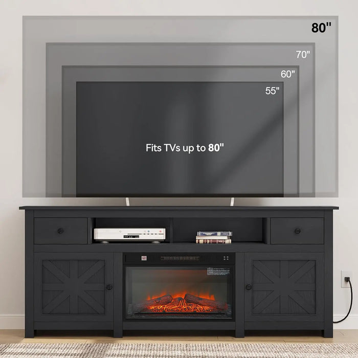 70 Inch TV Stand with Fireplace for up to 80 Inch TVs, Floating Shelf Entertainment Center for Living Room, Farmhouse TV Cabinet