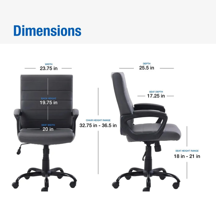 Bonded Leather Mid-Back Manager's Office Chair Gray Chairs Ergonomic Furniture