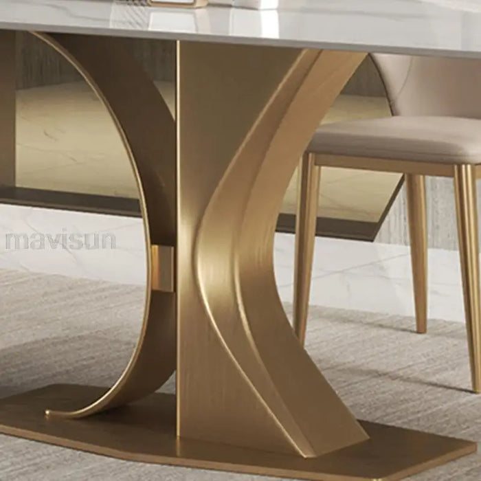 White Glossy Slate Dining Table Light Luxury Modern Minimalist High-end Designer Creative Rectangular Table And Chair Set