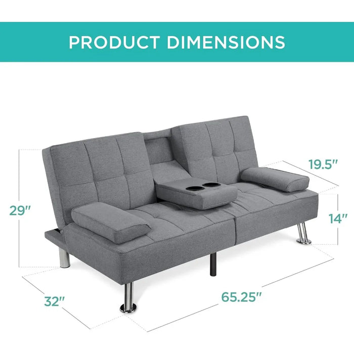 Best Choice Products Linen Modern Folding Futon, Dorm w/Removable Armrests, Reclining Sofa Bed for Apartment