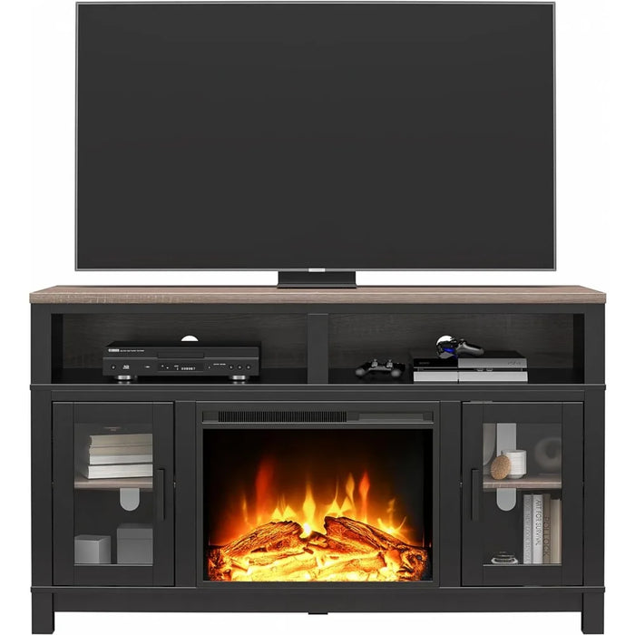 TV cabinet, electric fireplace TV bracket, suitable for black TV storage cabinets up to 60 inches wide