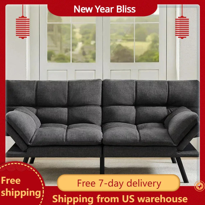 Living room sofa convertible combination memory foam futon sofa bed fabric comfortable home furniture, grey