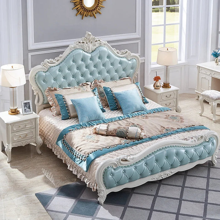 Bedroom furniture European full solid wood bed double bed American modern simple princess wedding bed real leather