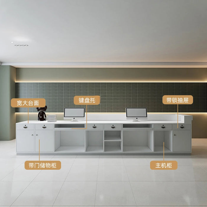 Lighting Reception Desk Console Checkout Counter Cabinet Information Barbershop Beauty Salon Theke Rezeption Reception Furniture