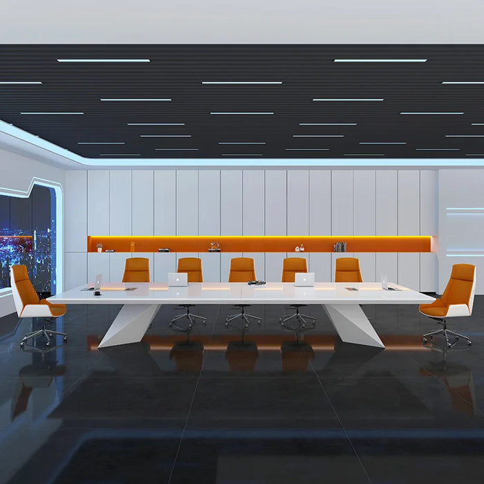 Large and small conference table Long white paint simple modern rectangular fashion creative office negotiating table and chair