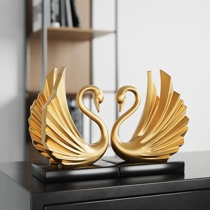 Luxury Home Living Decor European Style Romantic Couple Swans Resin Statue Crafts Interior Cabinet Decorations Figurines Gift