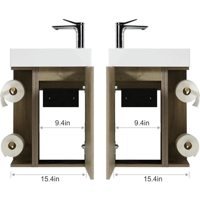 Small Bathroom Sink Cabinet Set With 2 Toilet Paper Holders Modern Painted Wall Mounted Small Bathroom Vanity With Sink Wallnut