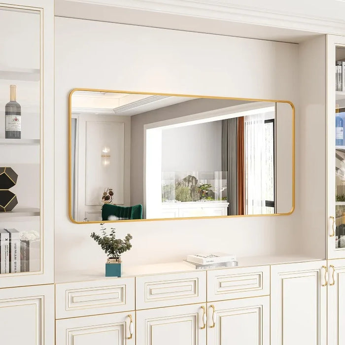 Bathroom Mirror, Rectangle Mirror Gold Wall Mounted Bathroom Vanity Mirror for Living Room Hangs Horizontally or Vertically