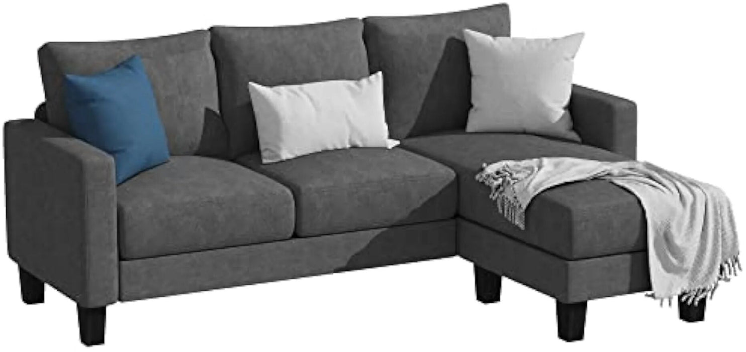 YESHOMY Convertible Sectional 3 L-Shaped Couch Soft Seat with Modern Linen Fabric, Small Space Sofas for Living Room