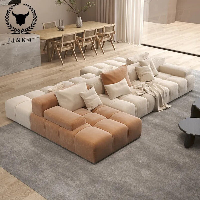 Japanese style Technology cloth sofa living room modern large family light luxury extremely simple ultra wide sitting