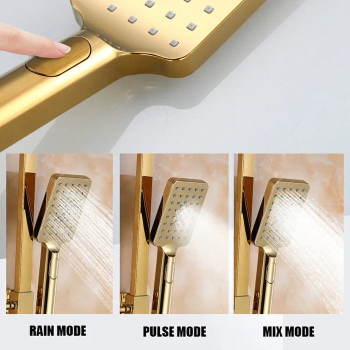Golden Shower Set Bathroom Smart Digital  System Wall Mount Thermostatic Bath Faucet SPA Rainfall Bathtub LED Tap Full Kit