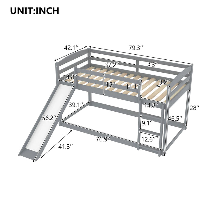 Twin over Twin Bunk Bed with Convertible Slide and Ladder , Gray