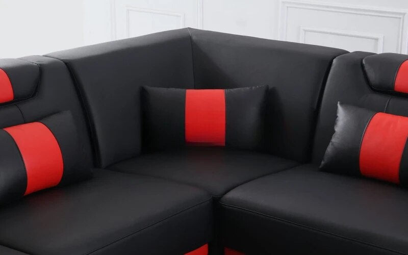 MANBAS Italian Genuine Leather Sectional Sofa with LED Lights | Futuristic Furniture U Shape Couch Living Room Big Sofas Set