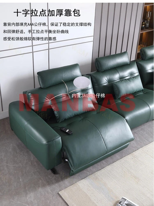 MANBAS Genuine Leather Recliner Sofa Italian Leather Couch Sectional Sofa Set with Executive Chair Electric Recliner Chairs