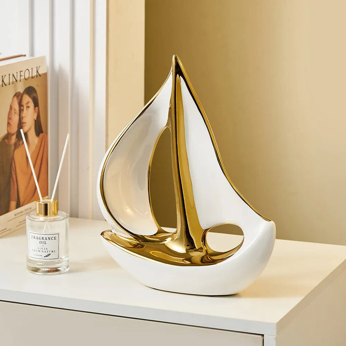 Home Decor Luxury Sailboat Sculpture Post-modern Living Room Ornaments Office Desk Accessories Decorative Boat Figurines Craft