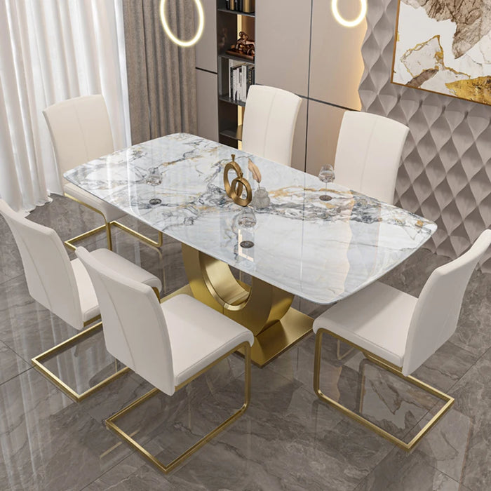 Restaurant Reception Dining Table Stainless Steel Bright Surface Nner Luxury Table And Chair Combination Mesa Kitchen Furniture