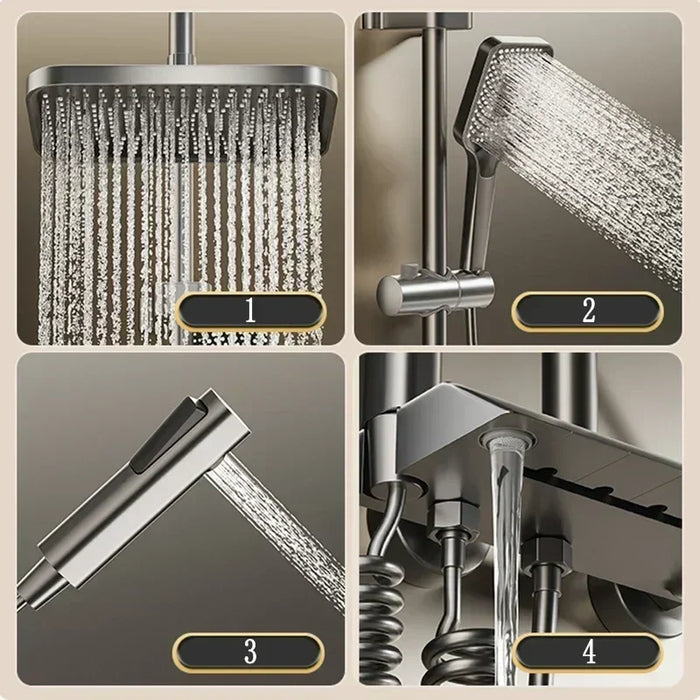 Bathroom Brass Shower System Full Set Grey Rain Showers Hot Cold Bathtub Faucet Shower Sets 4 Way Digital Temperature Shower Set