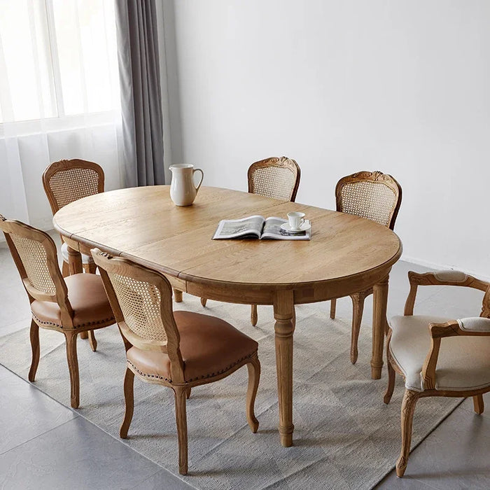 Make antique old oak retractable dining table French European style solid wood retractable round dining table