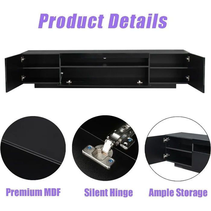 LED TV Stand for 70/75/80/85 Inch TV, Black TV Stand Entertainment Center with Storage and Open Shelf, TV Console Table