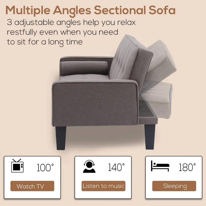 Modern Futon Sofa Bed, Convertible Folding Sofa Couch LoveSeat Couch Living Room Folding Sleeper with 2 Pillows Furniture