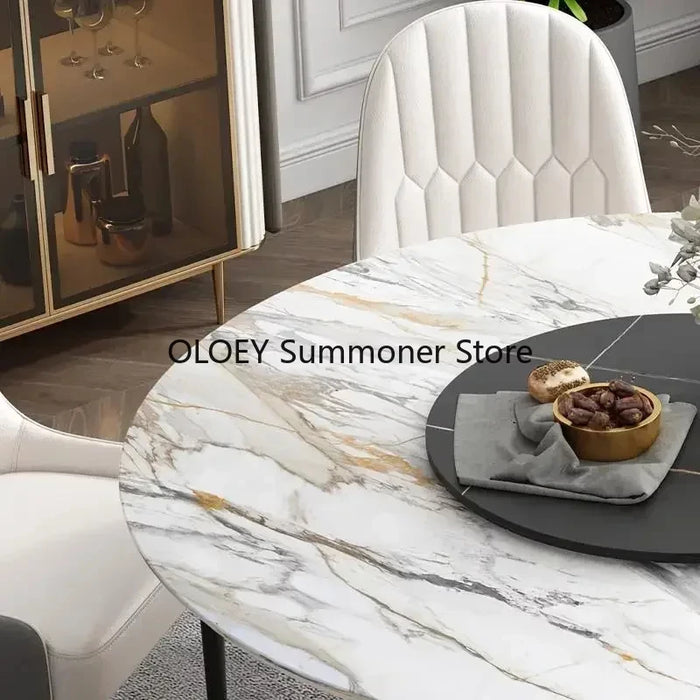 Esstisch Dining Table Turntable Marble Desktop Luxury Design Concise Restaurant Decoration White Round 식탁 Kitchen Dining Games